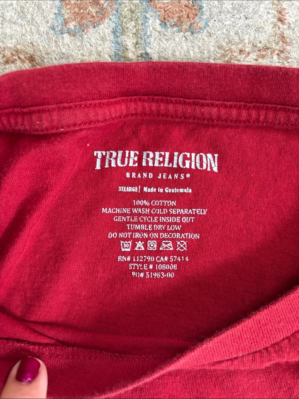 True Religion Men's Deep Red Graphic Logo Tee